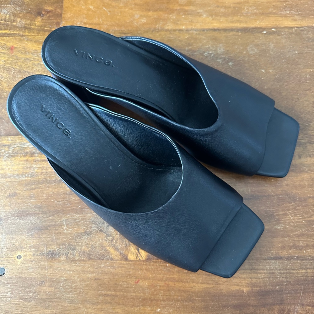 Vince Elizabeth Sandal Black Black Square-Toe Slide Mules size 8.5‎